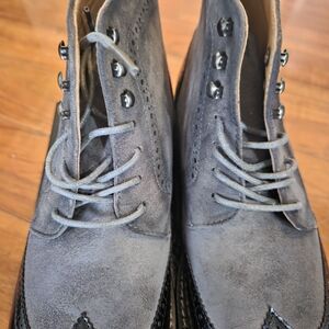 Mens Grey/Black Leather Patchwork Oxford Dress Boots - Size 10/10.5 NEW WITH BOX